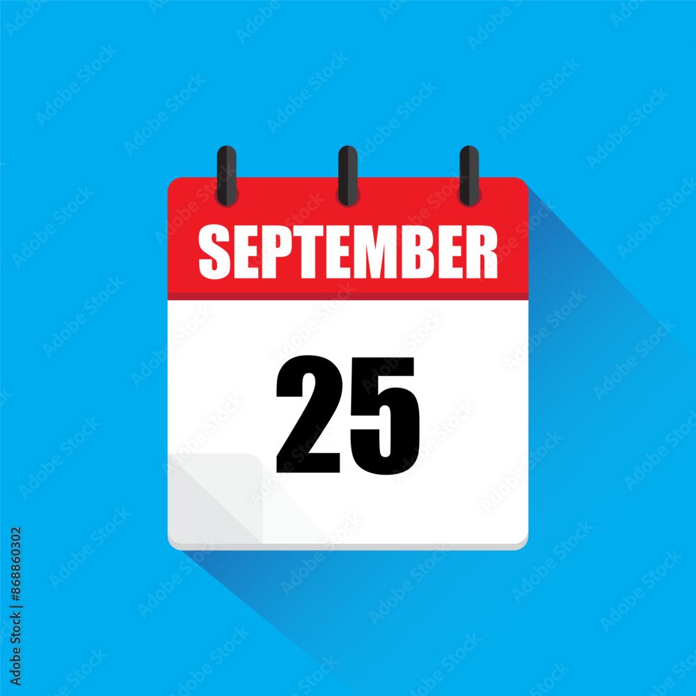 Calendar icon illustration. September twenty five. Red and white design. Blue background shadow. Calendar icon illustration. September twenty five. Red and white design. Blue background shadow.