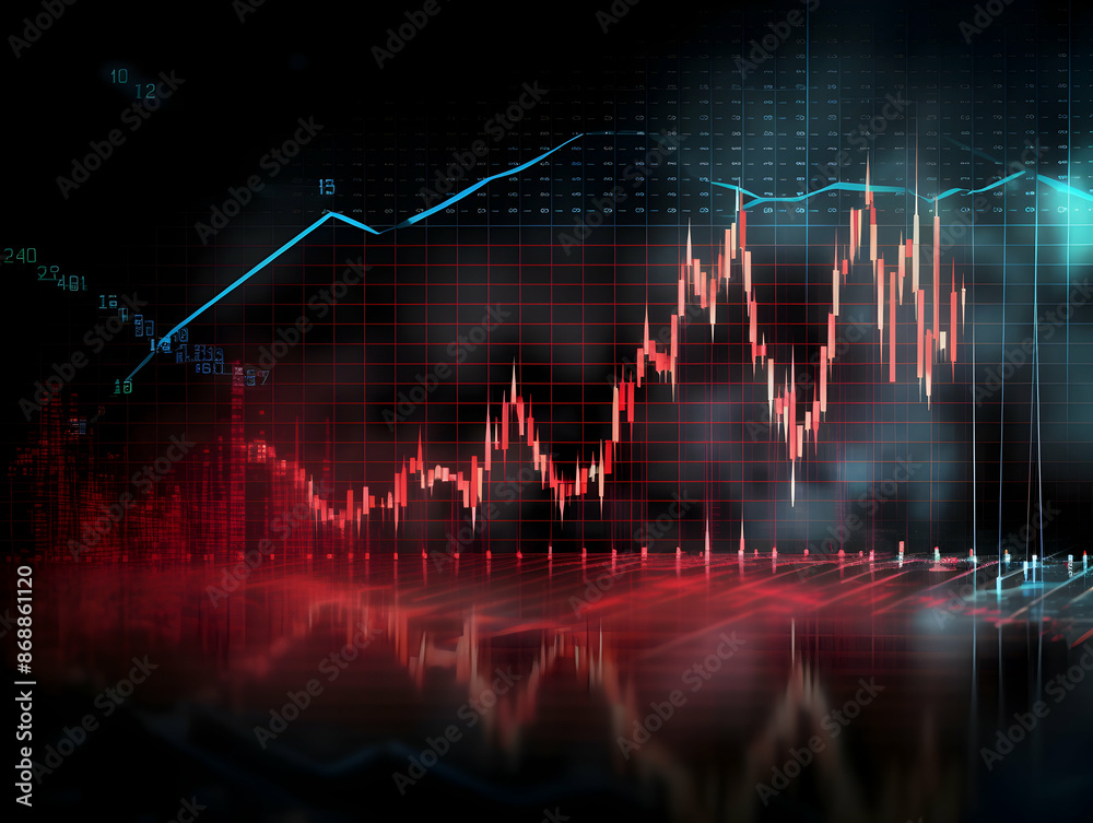 Naklejka premium Financial data document, graph chart report statistic, marketing research development planning management, strategy analysis accounting, Financial business technology hologram concept.