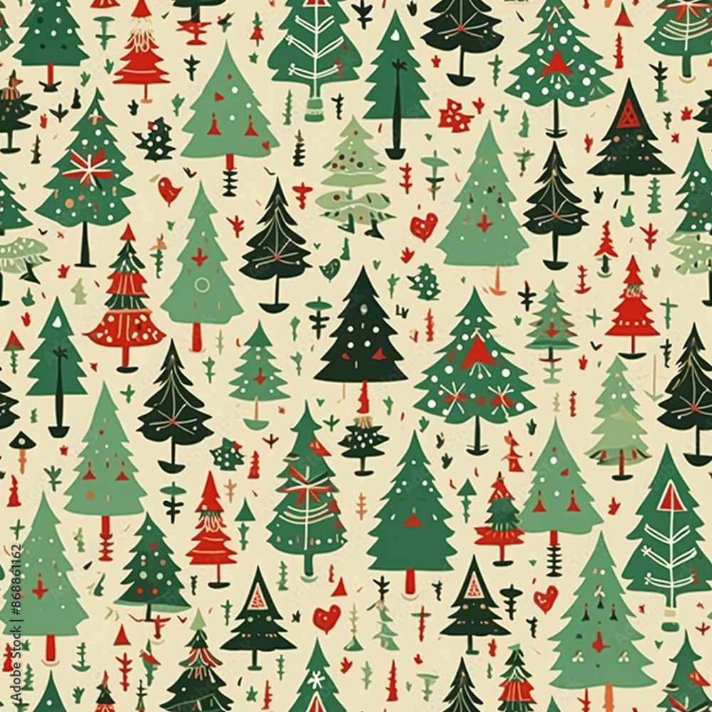 Obraz premium Christmas tree seamless pattern, tileable holiday country print for wallpaper, wrapping paper, scrapbook, fabric and product design inspiration