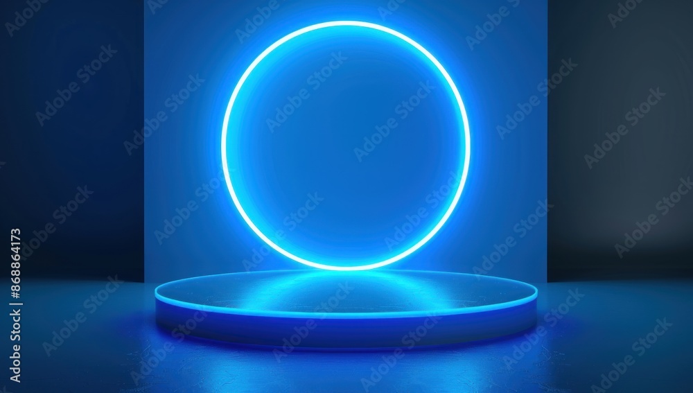 Neon Circle and Platform in Blue Neon Circle and Platform in Blue
