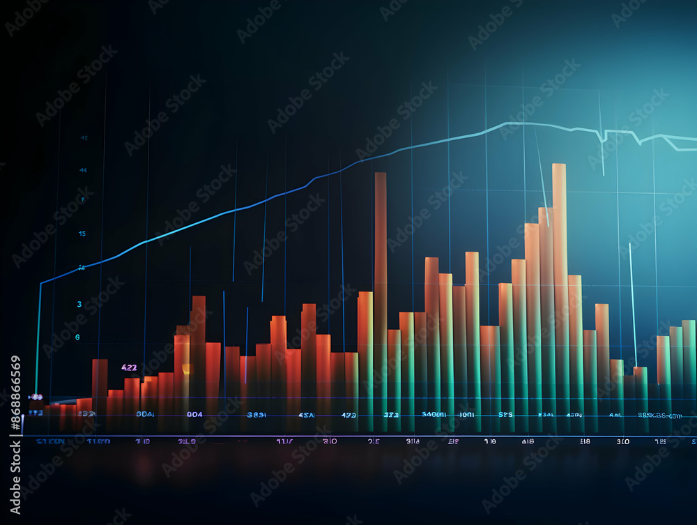 Naklejka premium Financial data document, graph chart report statistic, marketing research development planning management, strategy analysis accounting, Financial business technology hologram concept. 