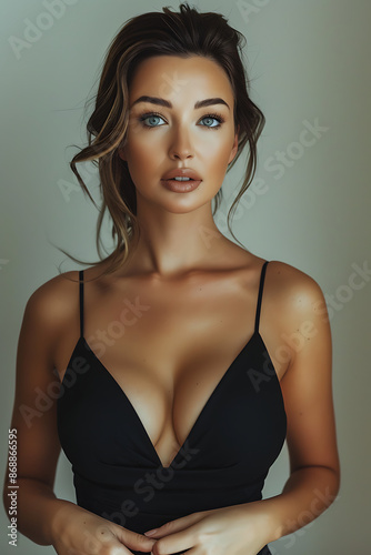 Graceful Woman in Black Dress with Intense Gaze