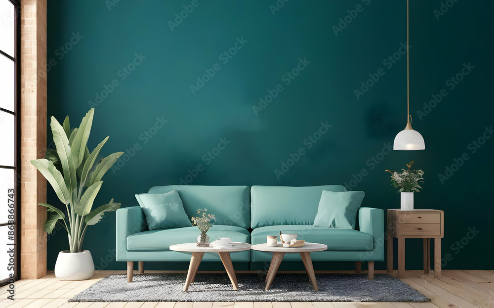 Fototapeta premium nterior design of living room with wooden furniture