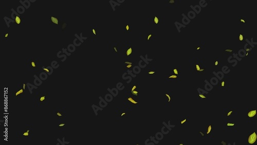  Loop Green falling leaves on alpha channel. Transparent Background. Matte