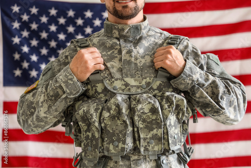 Male soldier against USA fl...