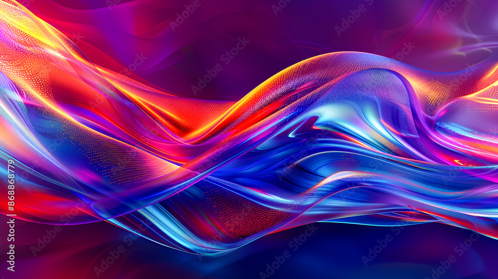 Captivating Iridescent Neon Holographic Wave in Vibrant Color Infused Abstract Composition