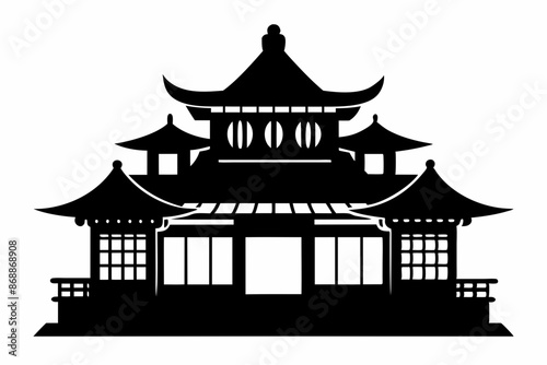 Chinese house silhouette vector illustration, black chinese building