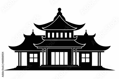 Chinese house silhouette vector illustration, black chinese building