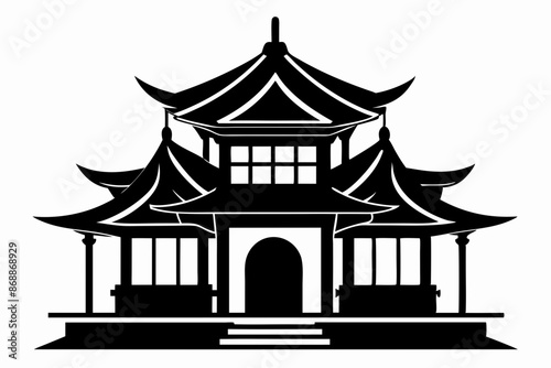 Chinese house silhouette vector illustration, black chinese building