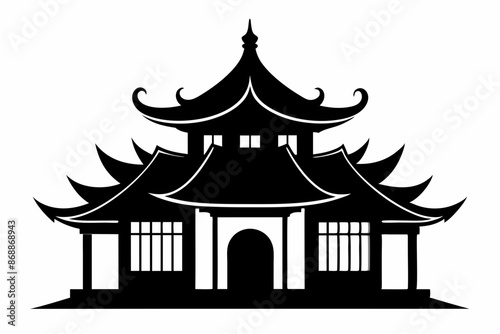 Chinese house silhouette vector illustration, black chinese building