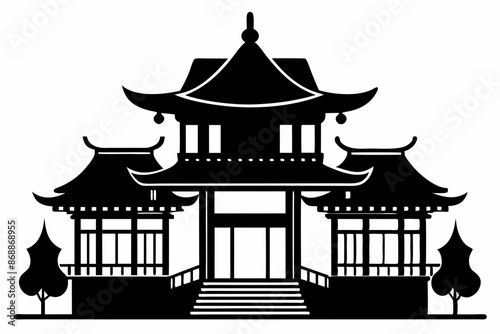 Chinese house silhouette vector illustration, black chinese building