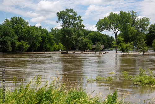 Island Park River Flooding and Torrential Rain June 23, 2024 Historic Flooding, Des Moines River, Southern Minnesota, Windom, MN