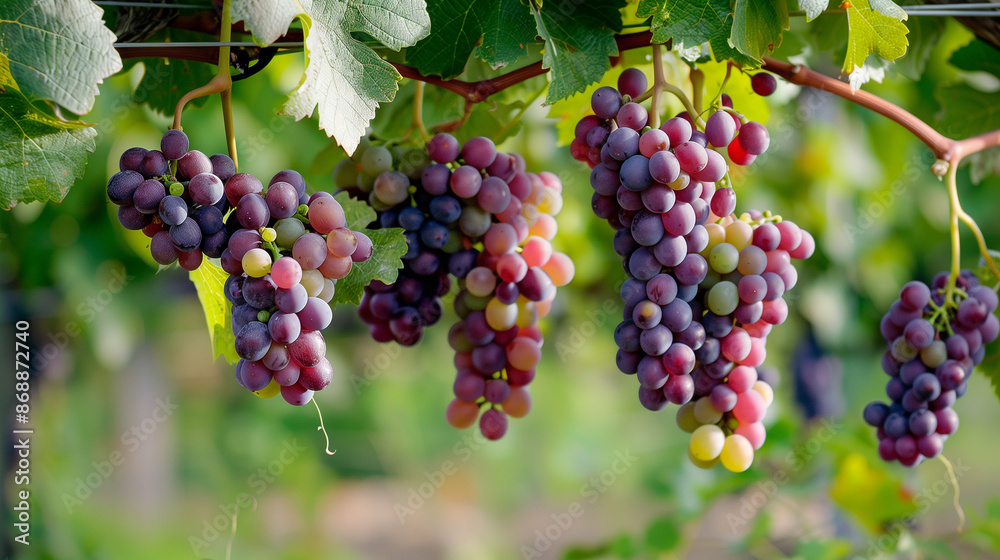 clusters of grapes hanging on vines 