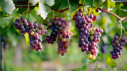 clusters of grapes hanging on vines 