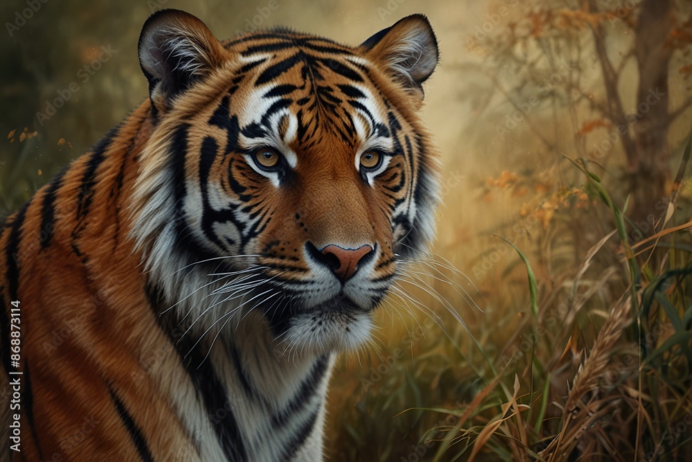A tiger is in the foreground, looking at the camera A tiger is in the foreground, looking at the camera