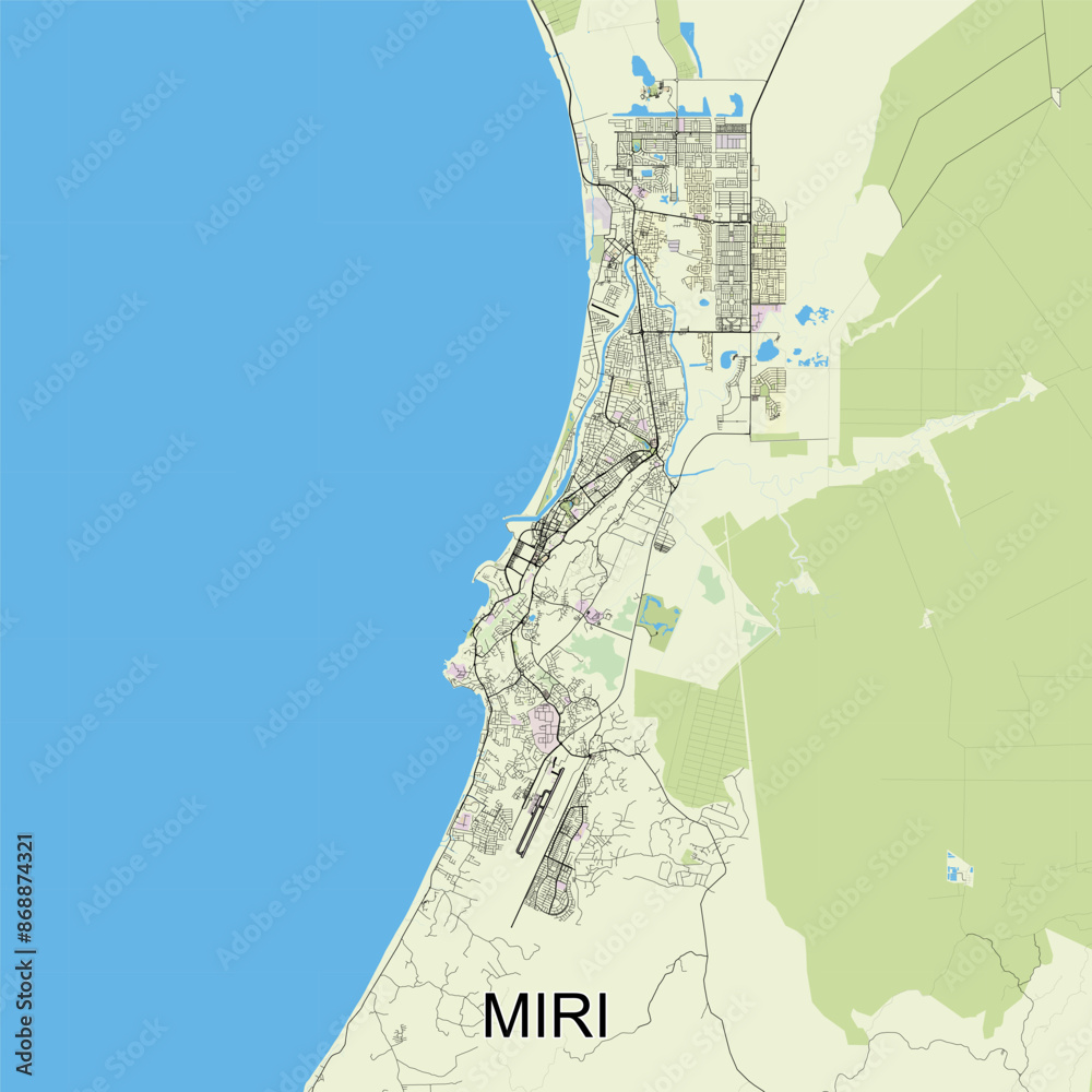 Fototapeta premium Miri, Malaysia map poster art