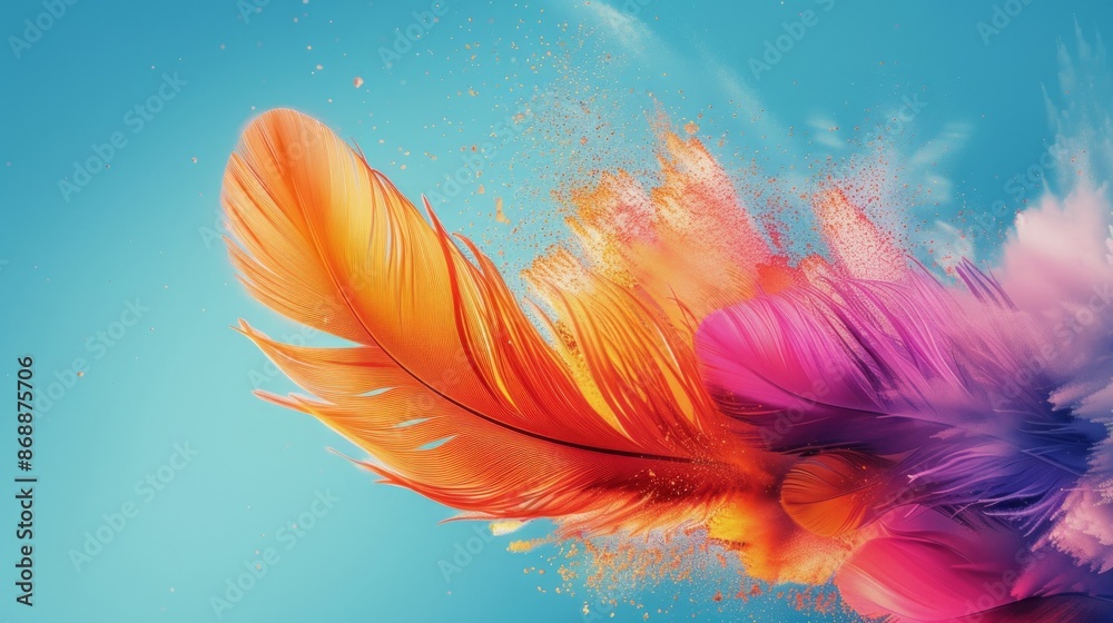 Obraz premium Orange and Pink Feathers Exploding in the Sky