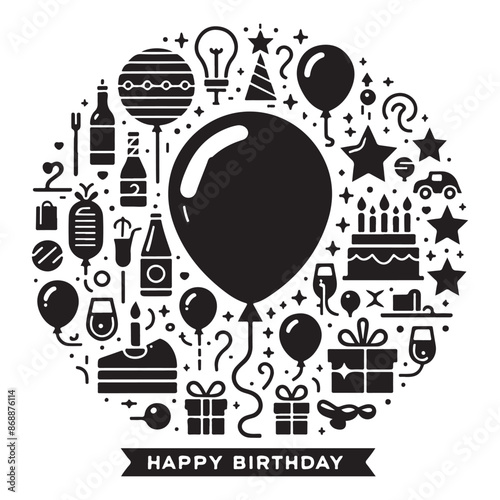 Birthday Balloon simple minimal vector black color silhouette