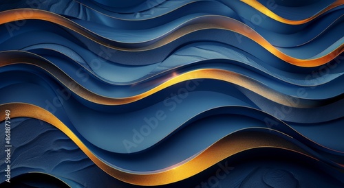 Abstract Blue And Gold Wavy Pattern Background