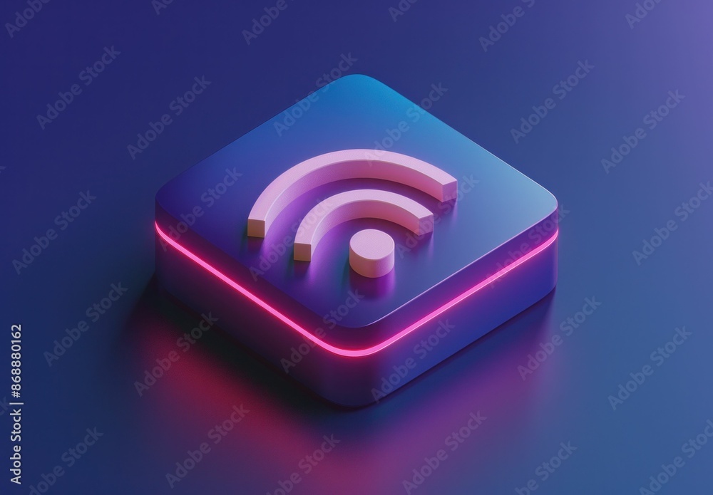 Wireless connectivity symbol with purple glow on blue background for modern technology and business concepts Wireless connectivity symbol with purple glow on blue background for modern technology and business concepts