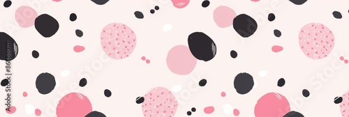 Abstract pink and black polka dot pattern. A design with dots of different sizes and textures, banner