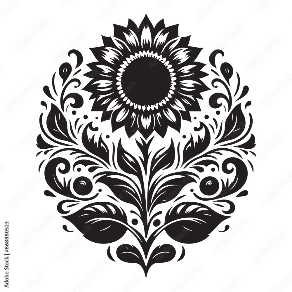 Sunflower stylish elegant black silhouette
