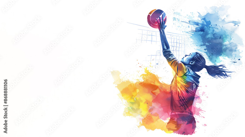 Obraz premium Colorful watercolor painting of volleyball athlete player action at game