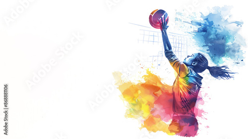 Fototapeta Naklejka Na Ścianę i Meble -  Colorful watercolor painting of volleyball athlete player action at game