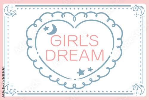 ゆめかわ、ガーリーなパステルトーンのフレーム・デザイン素材。ベクターイラスト素材。