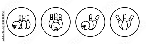 Bowling icon set. bowling ball and pin icon. bowling pins