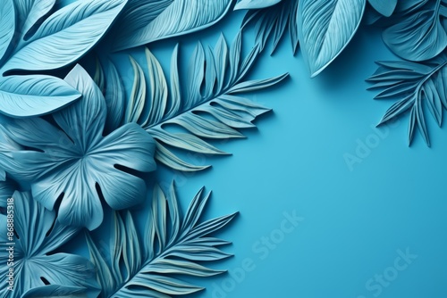  Paper Sculptures Detailed Tropical Leaves on a Blue Background.jpeg