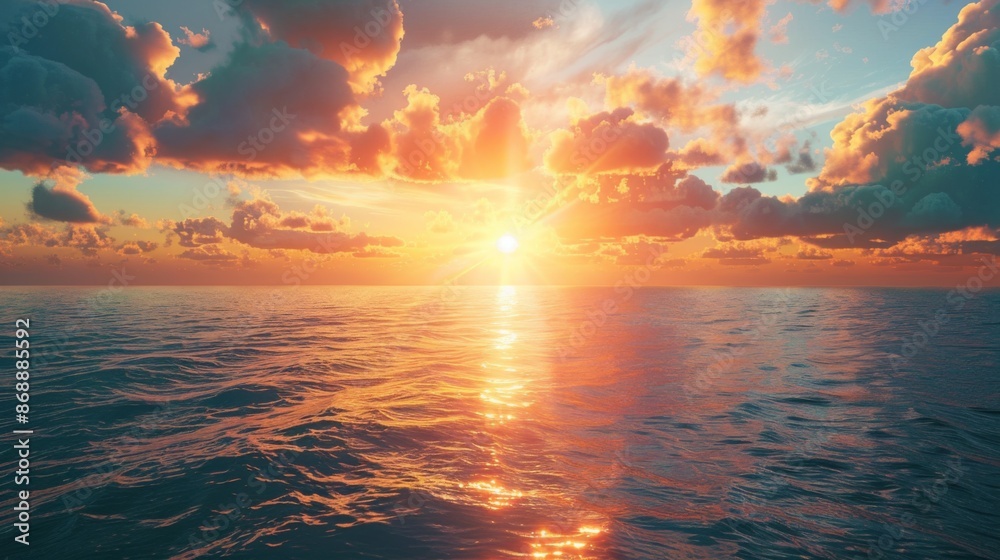 This image captures the breathtaking moment of a gorgeous sunset over the ocean, with the sky painted in warm, vibrant colors that reflect on the water, creating a serene scene. This image captures the breathtaking moment of a gorgeous sunset over the ocean, with the sky painted in warm, vibrant colors that reflect on the water, creating a serene scene.