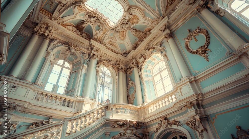 Obraz premium Indoor Portrait of a Neoclassical Building with Beautiful Decorative Ornaments