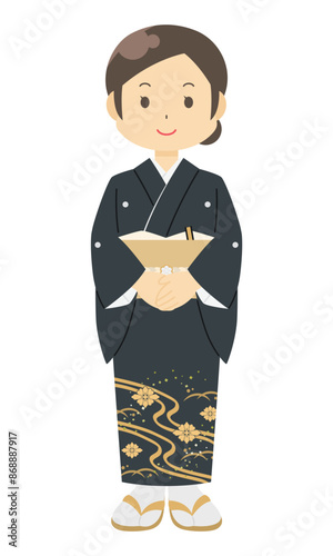 黒留袖を着た女性のイラスト