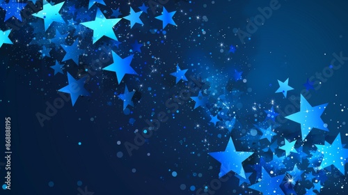 A dreamy and magical scene with blue stars and shimmering sparkles on a deep midnight blue background, evoking feelings of wonder, hope, and endless possibilities.