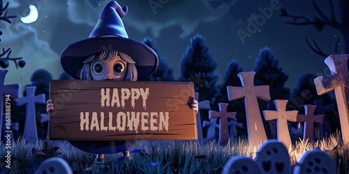 Halloween Witch Holding a H...