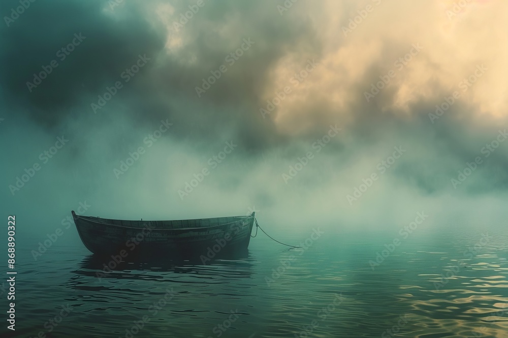 Obraz premium Boat in fog on the water