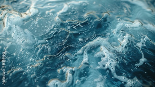A body of water with bubbles and foam, creating a sense of movement and energy