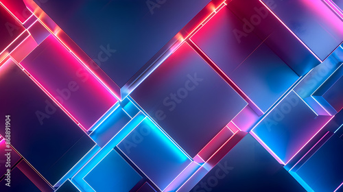 Minimalist Neon Geometric Shapes Abstract Background with Intersecting Cuboid Constructions photo