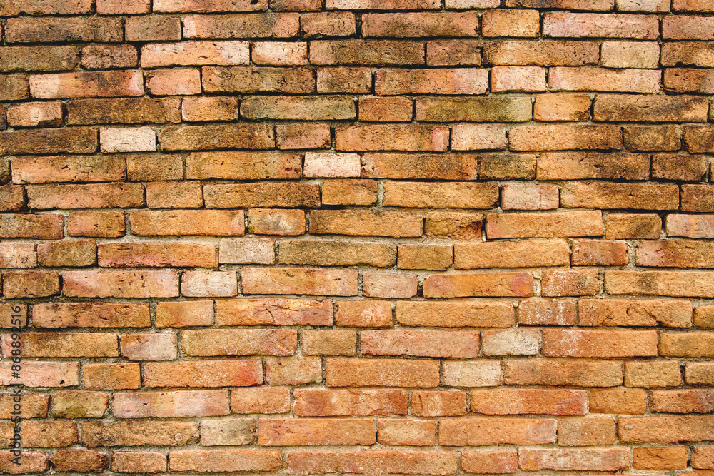 Fototapeta premium Brick Wall Background, Orange polygonal brick wall background texture, retro style brick design