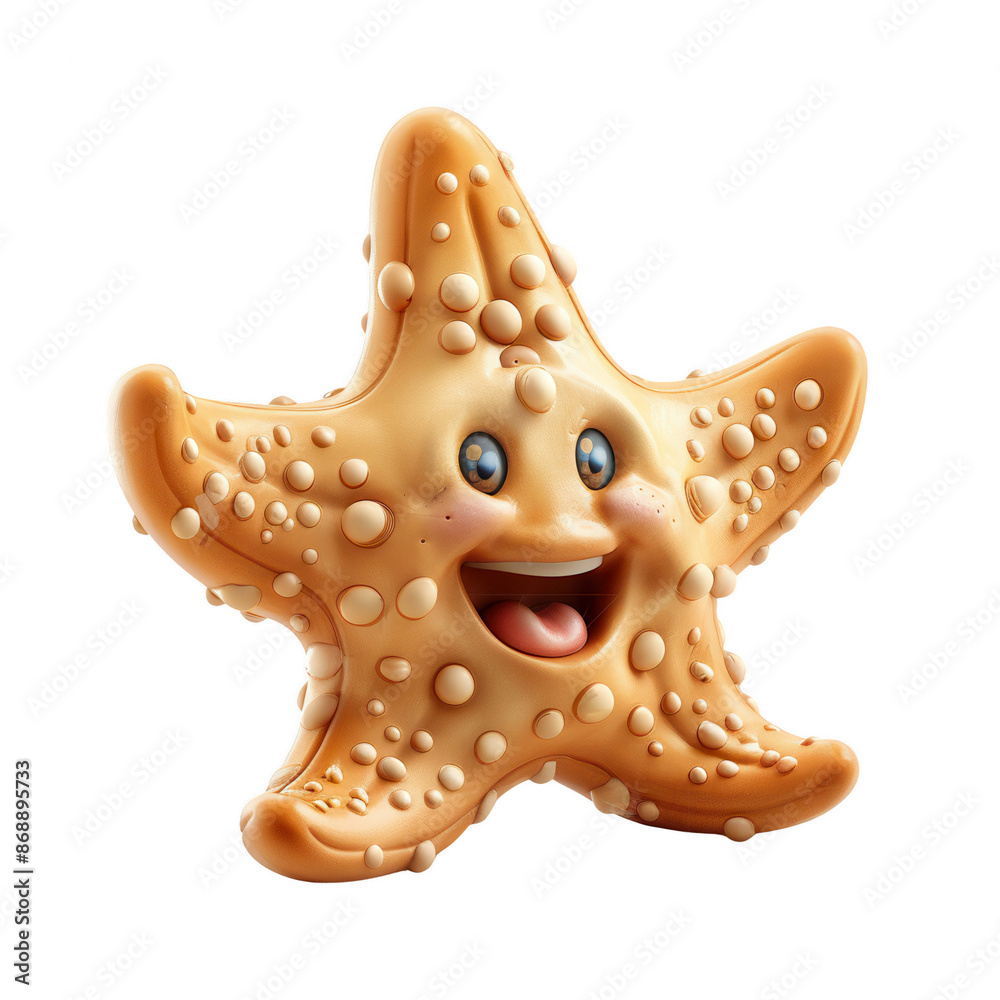 Cute starfish with a happy expression, 3D clay style Cute starfish with a happy expression, 3D clay style