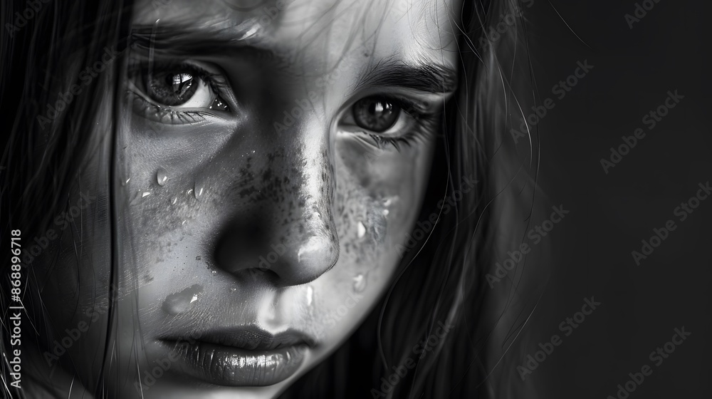 Closeup of a young girl with tears rolling down her cheek. Closeup of a young girl with tears rolling down her cheek.