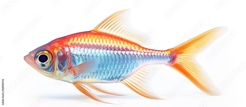 A fish with orange and blue stripes swims in a tank A fish with orange and blue stripes swims in a tank