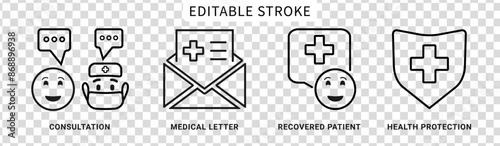 Wallpaper Mural Doctor consultation and treatment icon set editable stroke. Medical letter, recovered patient and health protection symbol. Vector illustration isolated on white background Torontodigital.ca
