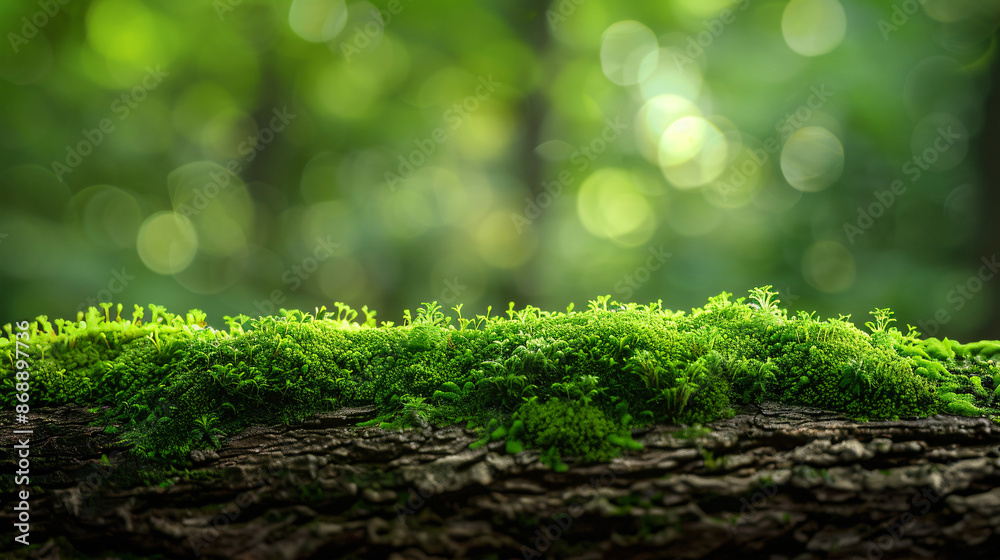 Serene Green Moss on Mossy Log with Copy Space - Nature Background in High-Definition Quality
