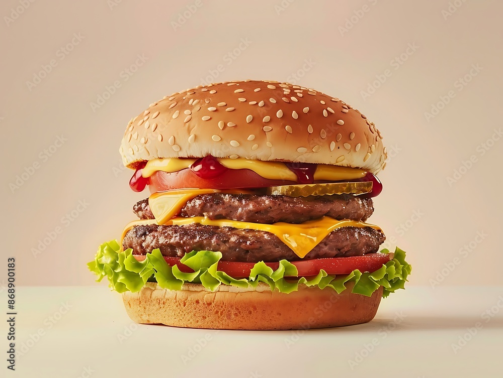 Cheese burger with fresh salad and red onion Cheese burger with fresh salad and red onion
