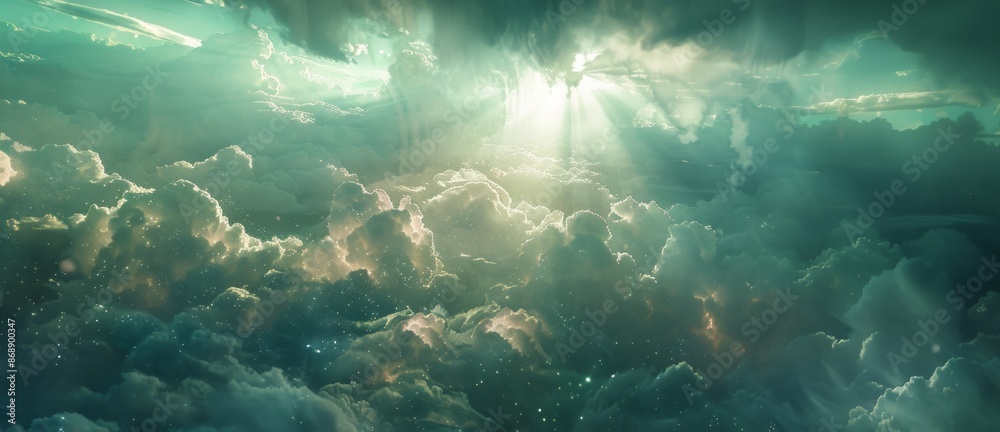 Fototapeta premium Sunbeams Through Cloudy Sky