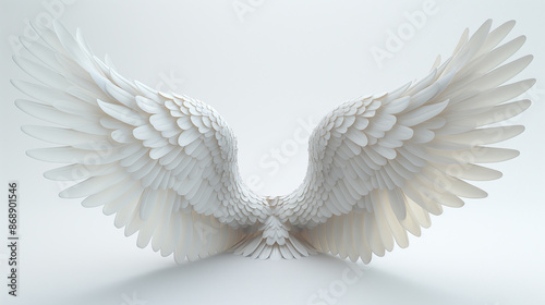 Angel wings, white wing design with soft feathers spreading out © VRAYVENUS