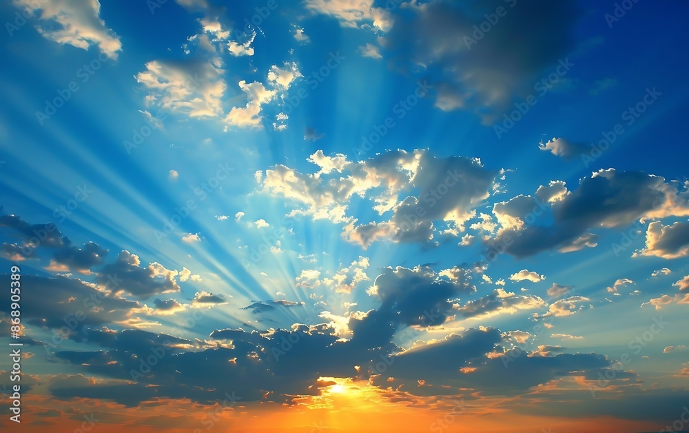 Sunset sky background with tiny clouds and rays of light Sunset sky background with tiny clouds and rays of light