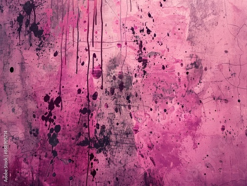 grunge texture overlay distressed pink surface with dark splatters and scratches horrorthemed weathered background high contrast eerie atmosphere